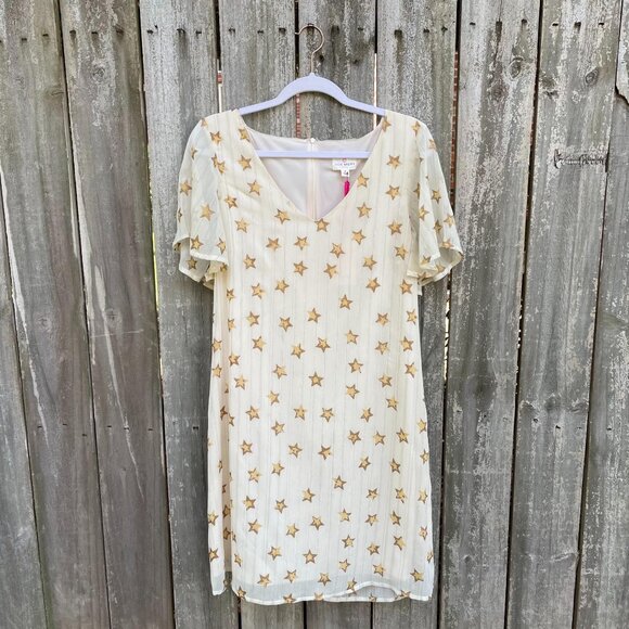 JB by Julie Brown Ramona Dress Size 12 Star Print V-neckline Flutter Sleeve New - Picture 2 of 10